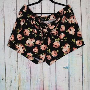 Black Floral Tie Front Shorts